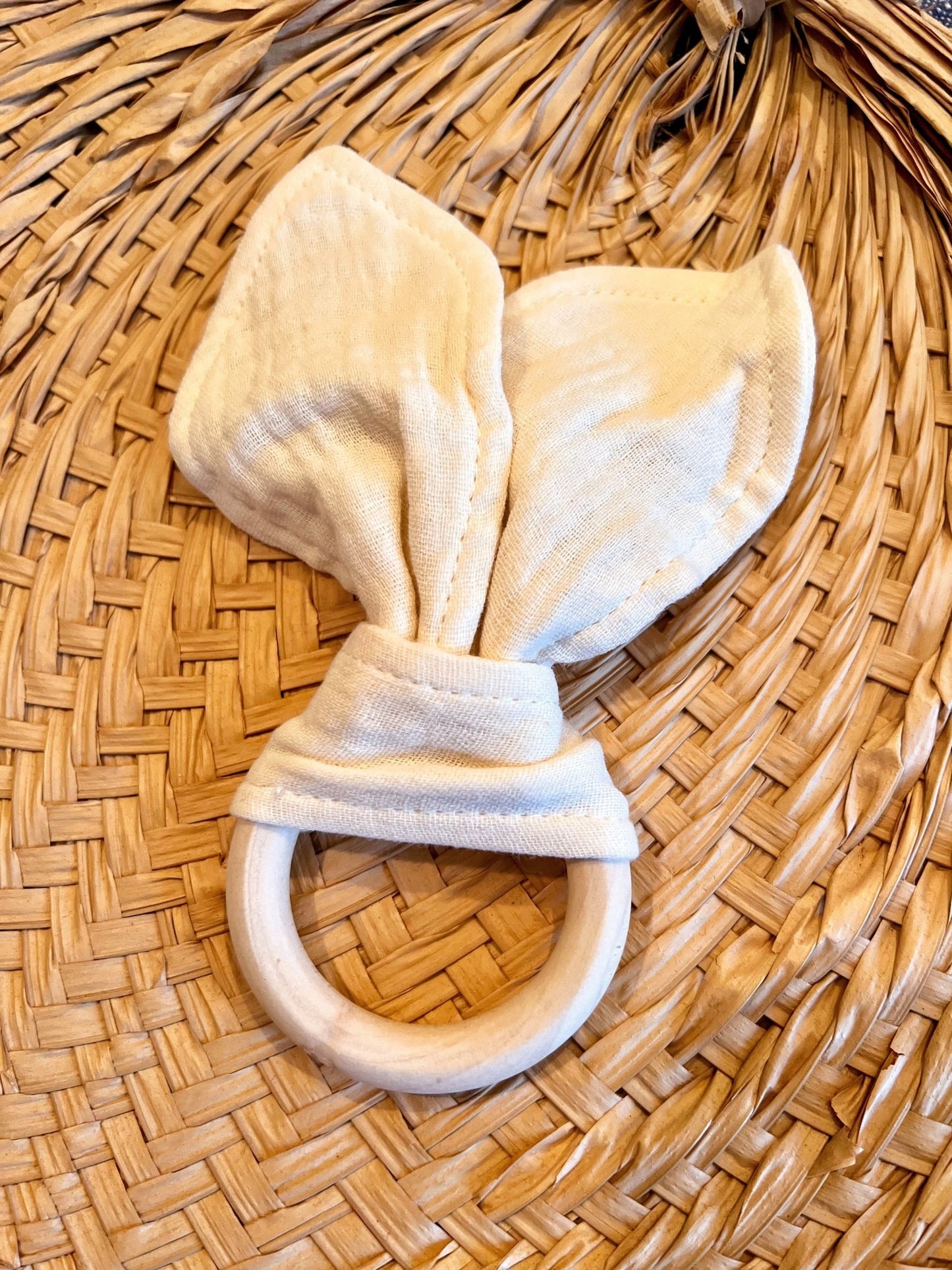 bunny ear beechwood teething ring - Little Moon Baby Market