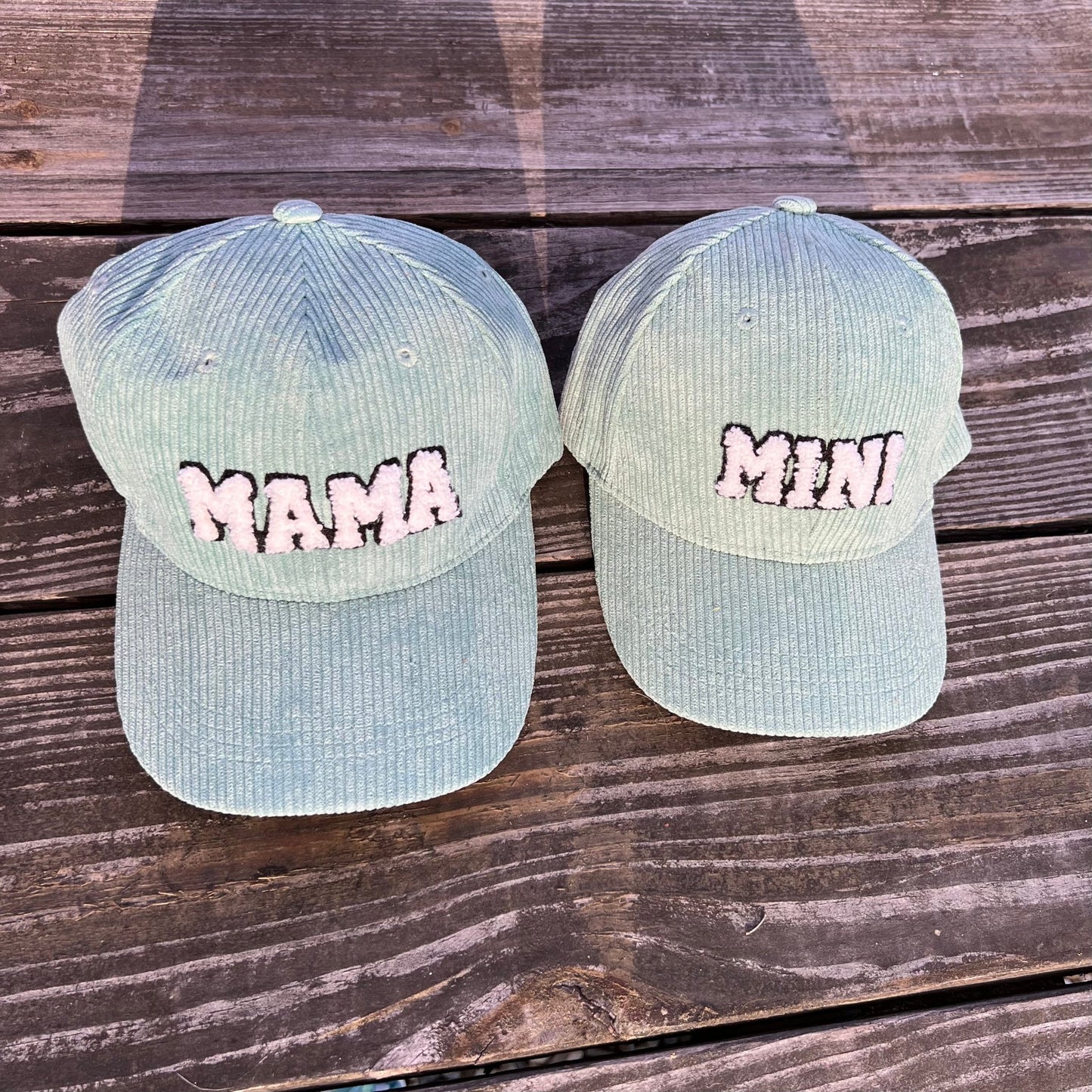 mama & mini matching hats in minty cord - Little Moon Baby Market
