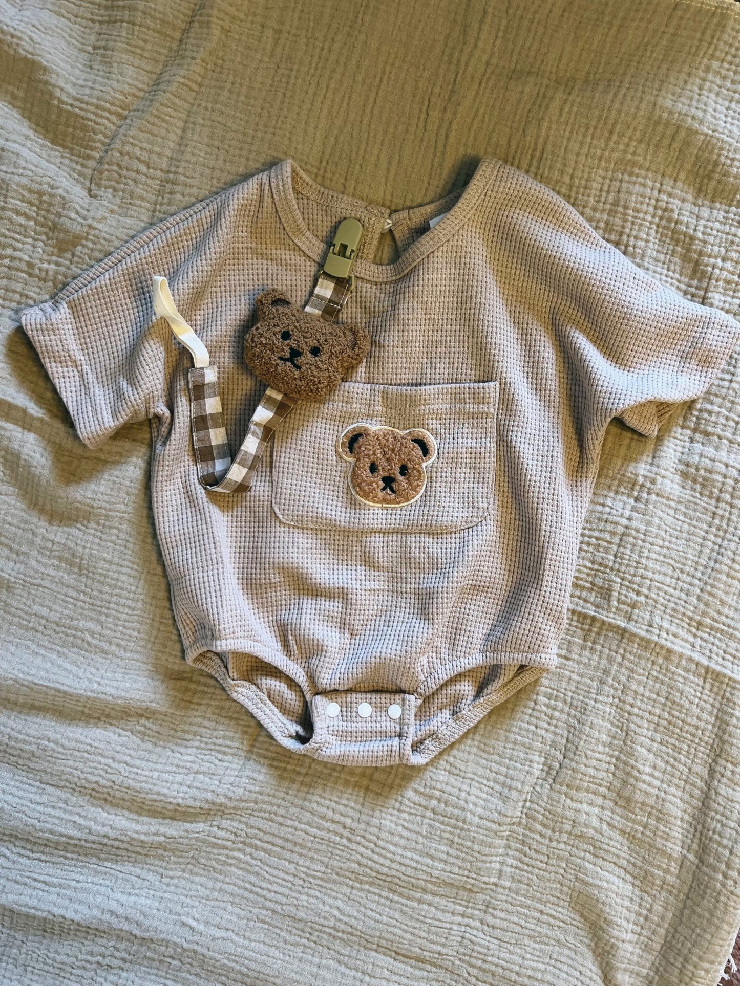 teddy bear waffle knit bubble romper - Little Moon Baby Market