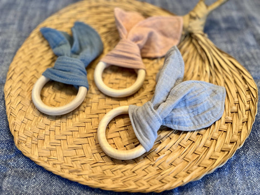 bunny ear beechwood teething ring - Little Moon Baby Market