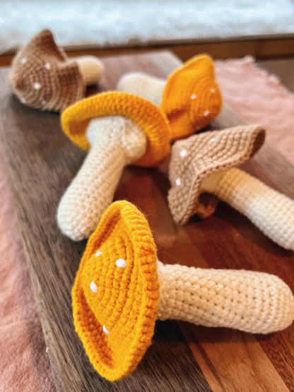 fun guy mushroom crochet baby rattle - Little Moon Baby Market