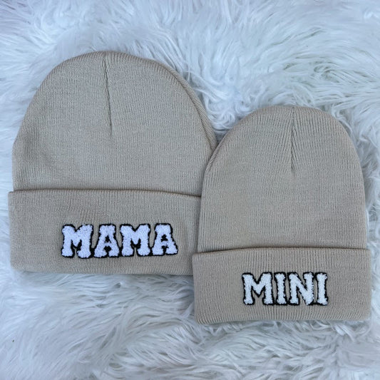 mama & mini matching beanies in cream - Little Moon Baby Market