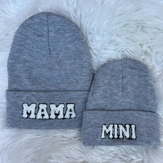 mama & mini matching beanies in gray - Little Moon Baby Market