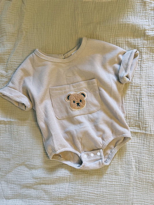 teddy bear waffle knit bubble romper - Little Moon Baby Market